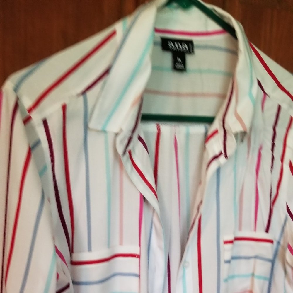 A.N.A Striped Roll Tab Sleeve Button-Down Shirt